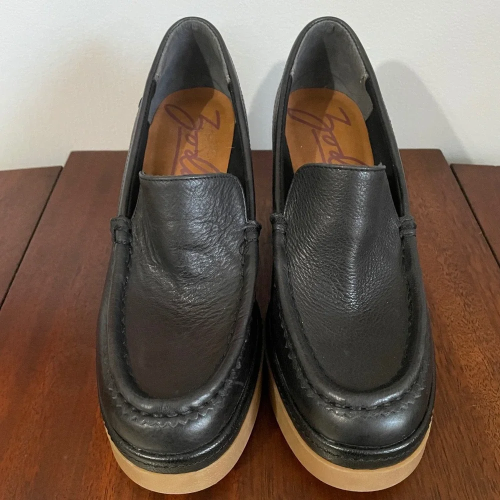 Zodiac‎ Dorit Black Leather Platform Loafer Chunky Slip On Loafer Women's 8